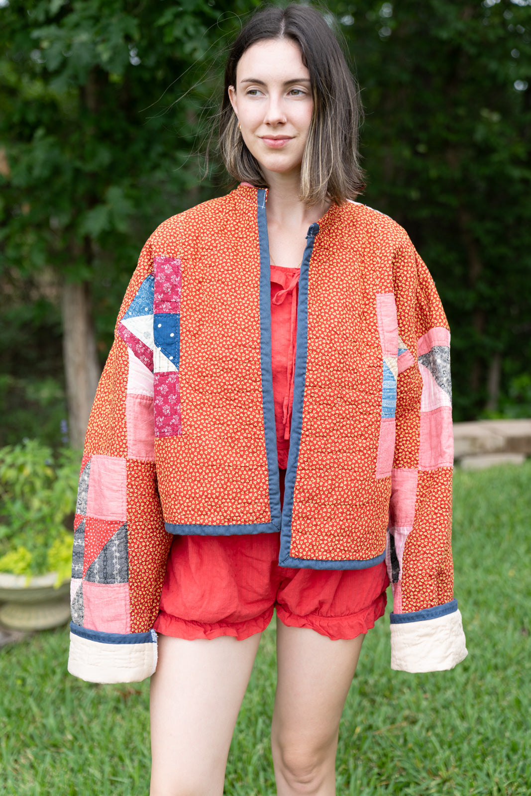 The Birdie Jacket | Red Pansie Pinwheel
