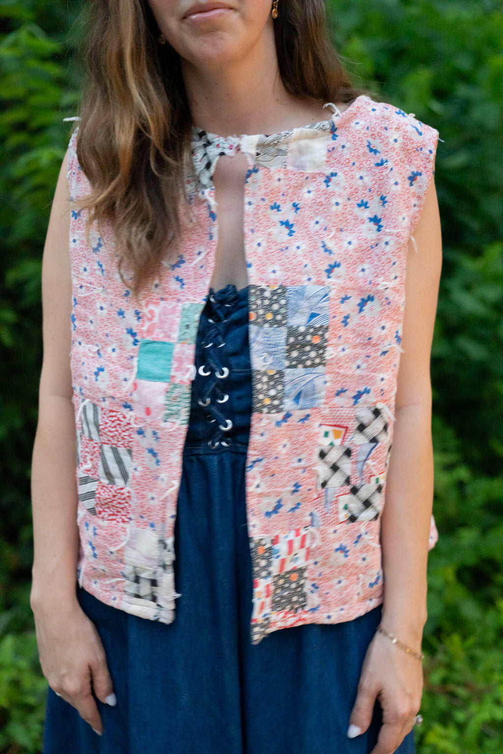 The Remnant Vest | Red Floral Nine Patch