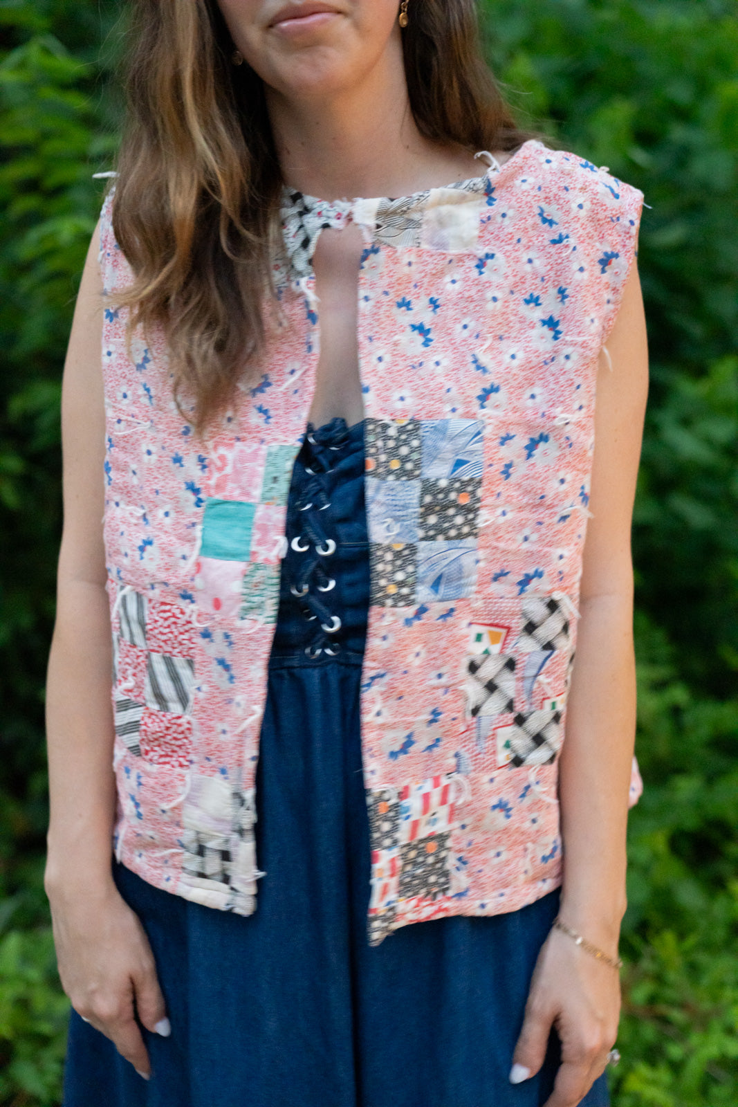 The Remnant Vest | Red Floral Nine Patch